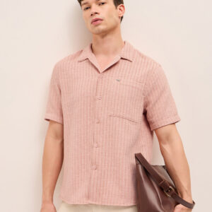 peach textured relaxed fit half sleeve casual shirt