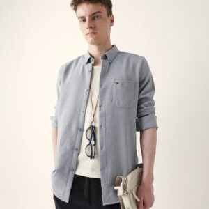 grey slub textured woven slim fit casual shirt