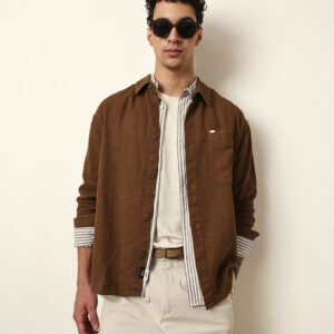 mustard textured crepe relaxed fit overshirt