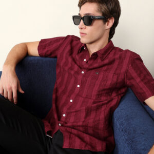 rust vertical stripe dobby woven regular fit casual shirt