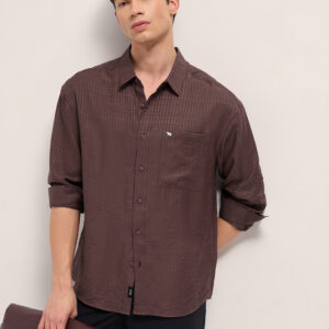 maroon crinkled stripe textured relaxed fit long sleeve shirt