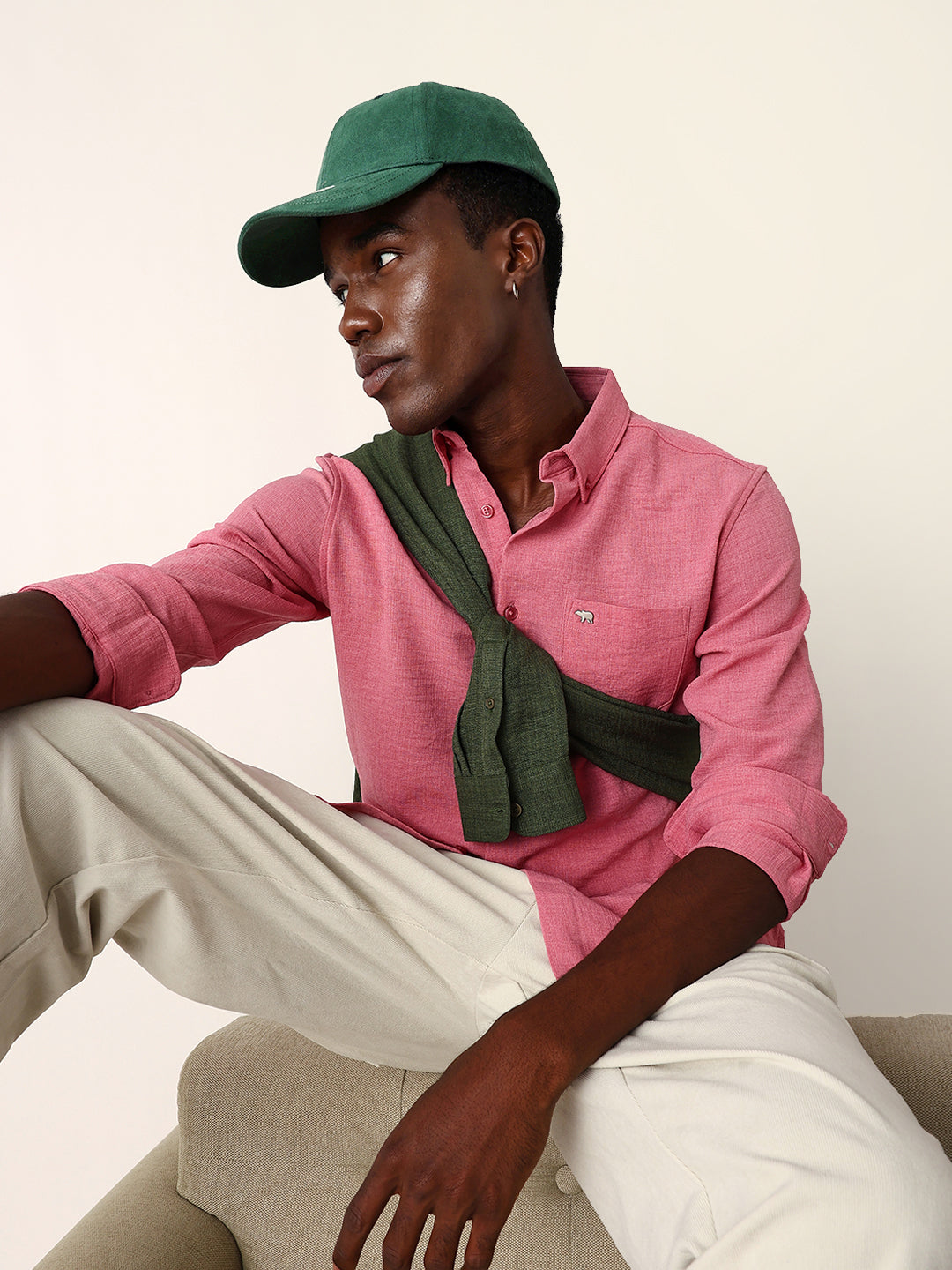 pink slim fit casual shirt with woven textured design pink slim fit casual shirt with woven textured design