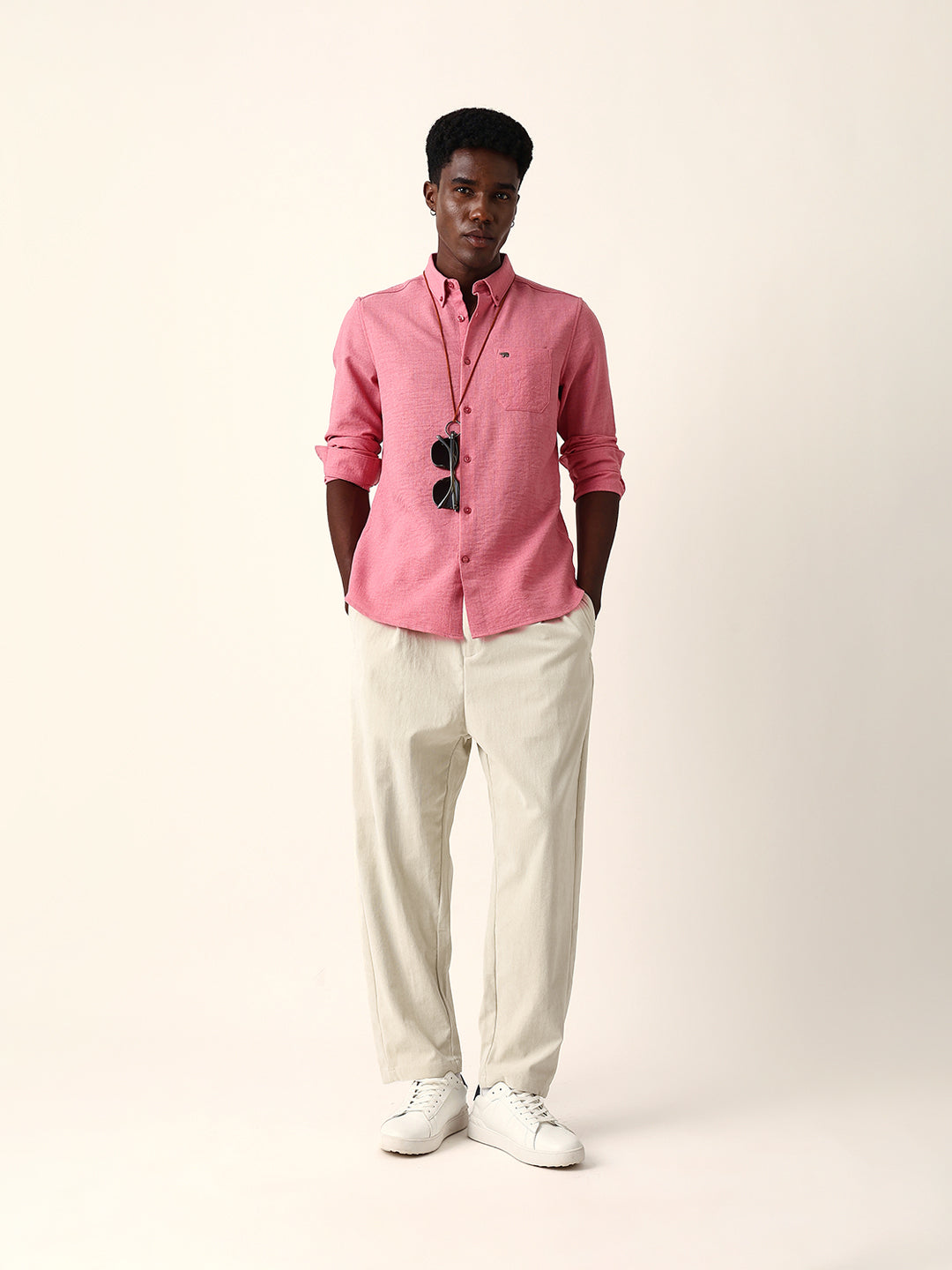 pink slim fit casual shirt with woven textured design pink slim fit casual shirt with woven textured design