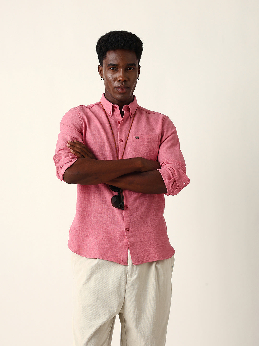 pink slim fit casual shirt with woven textured design pink slim fit casual shirt with woven textured design