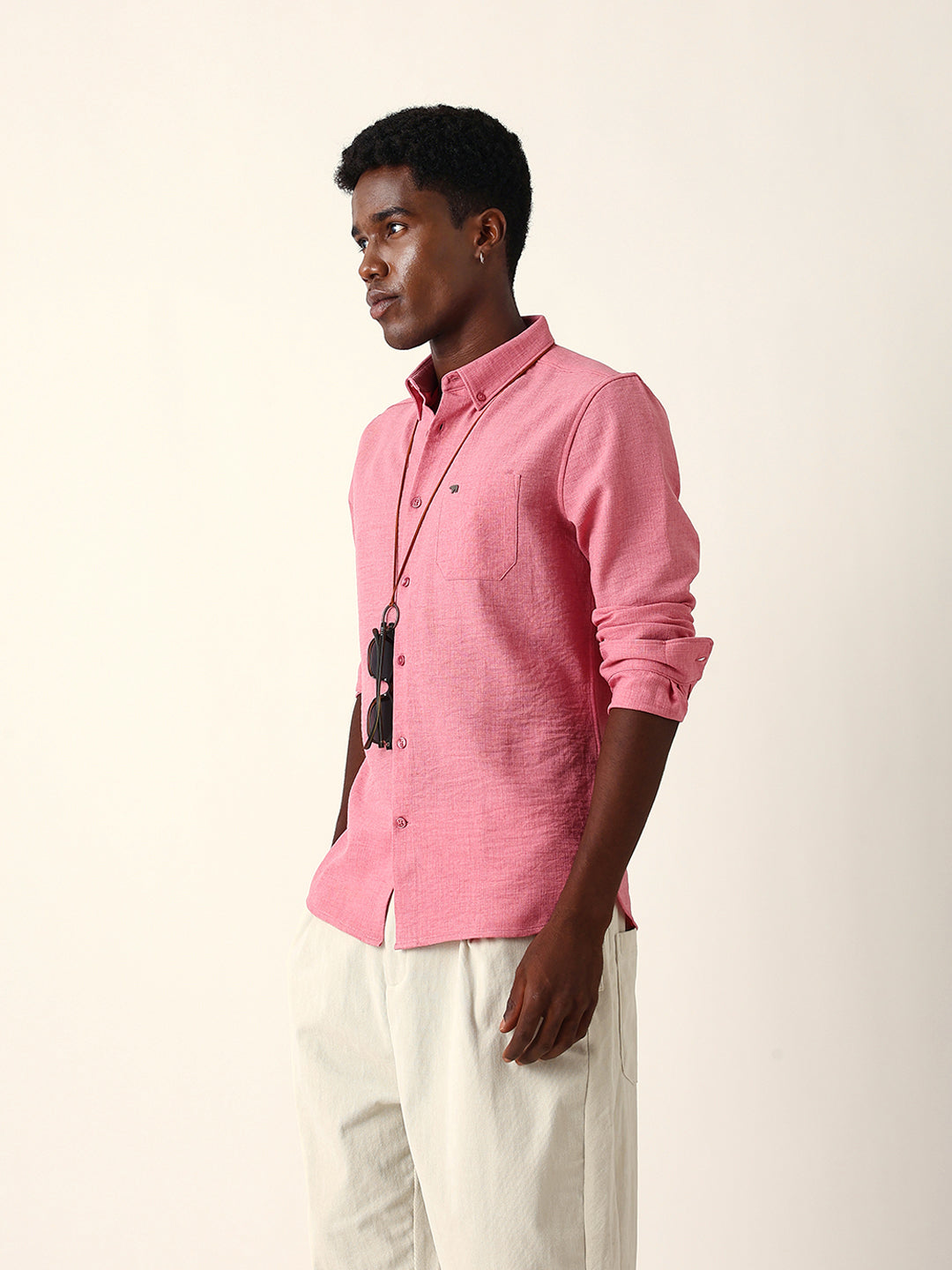 pink slim fit casual shirt with woven textured design pink slim fit casual shirt with woven textured design
