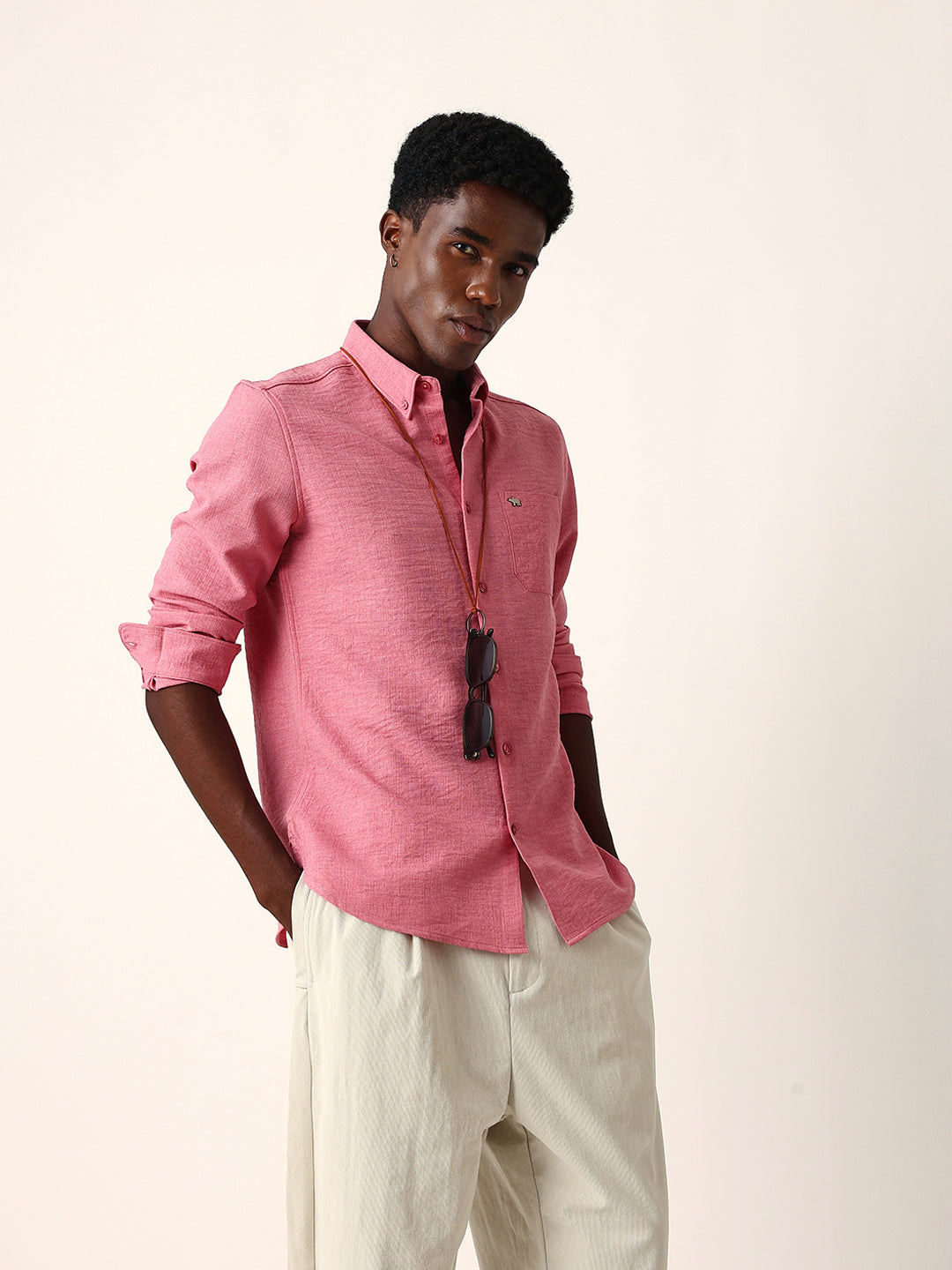 pink slim fit casual shirt with woven textured design pink slim fit casual shirt with woven textured design
