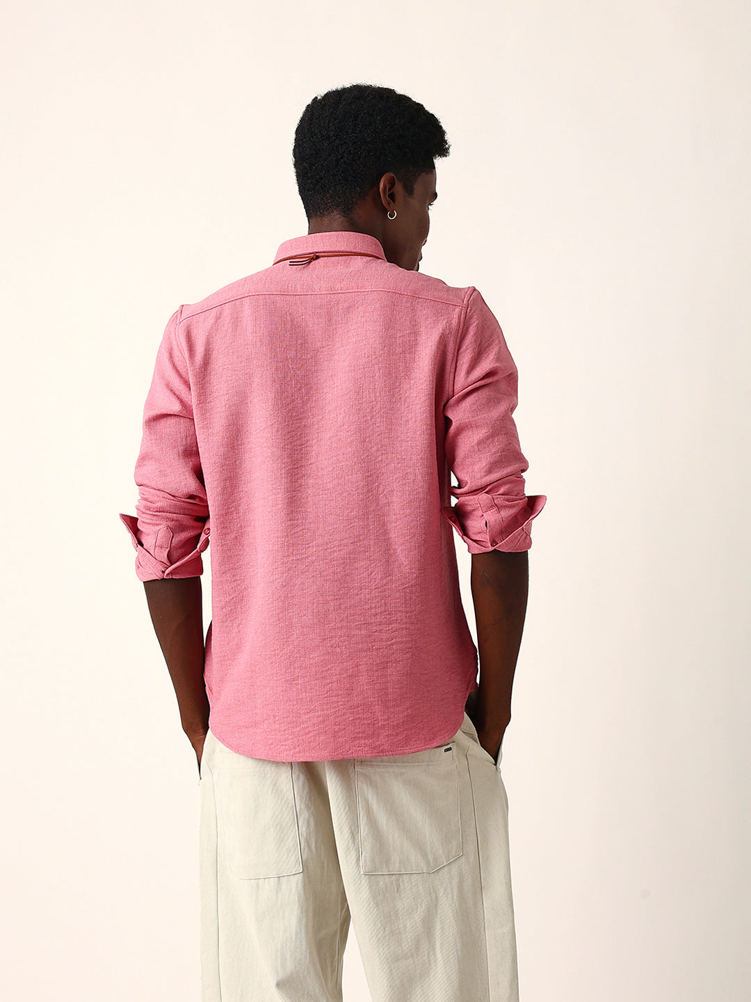pink slim fit casual shirt with woven textured design pink slim fit casual shirt with woven textured design