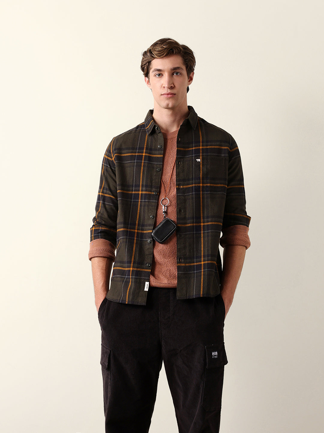 olive woven checked slim fit casual shirt olive woven checked slim fit casual shirt