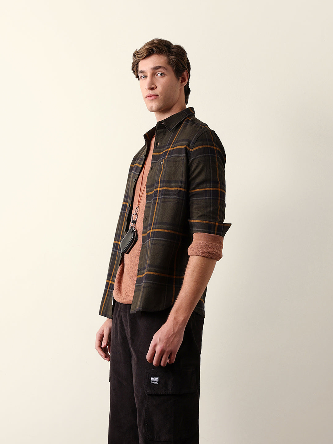 olive woven checked slim fit casual shirt olive woven checked slim fit casual shirt