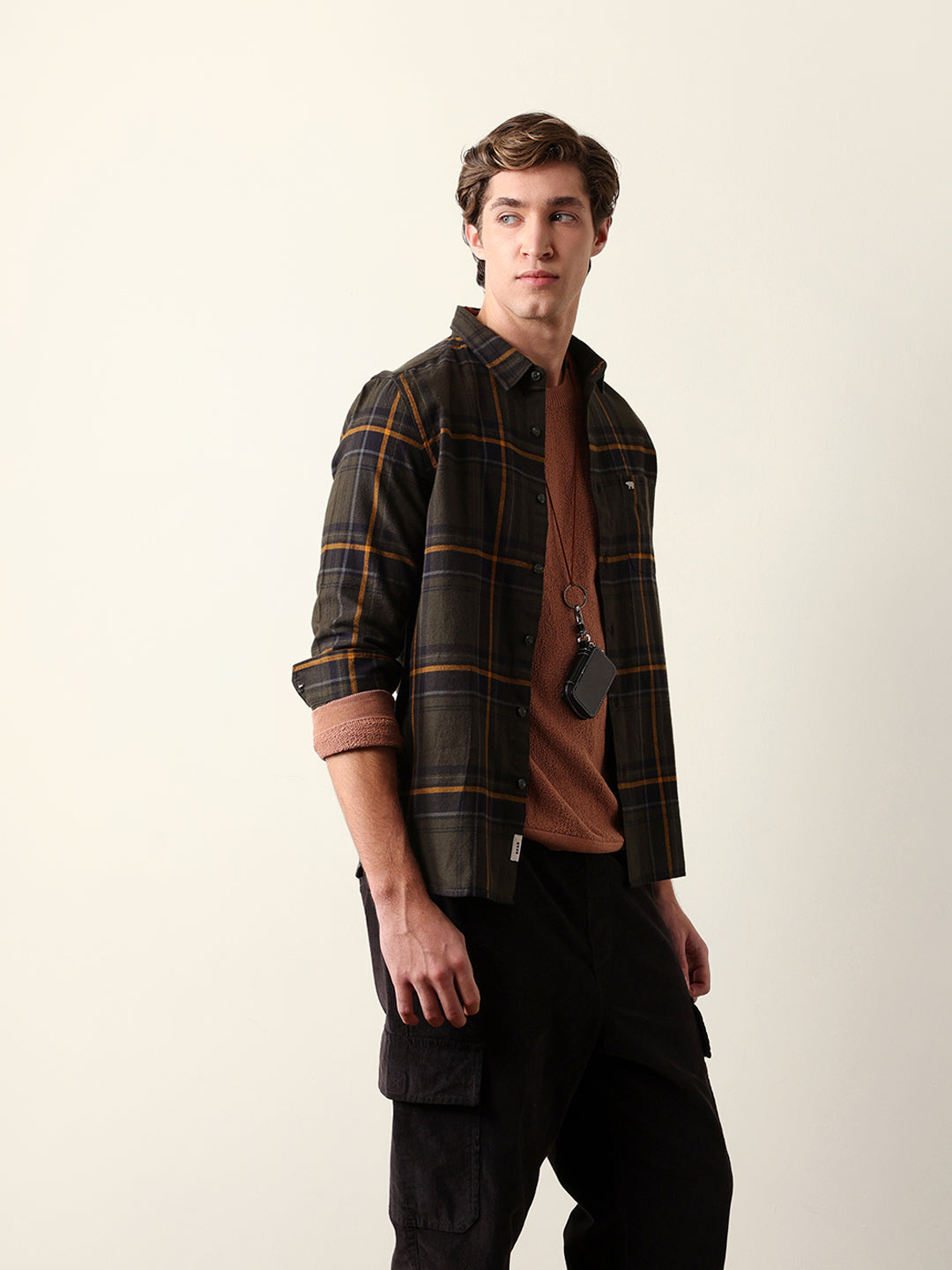 olive woven checked slim fit casual shirt olive woven checked slim fit casual shirt