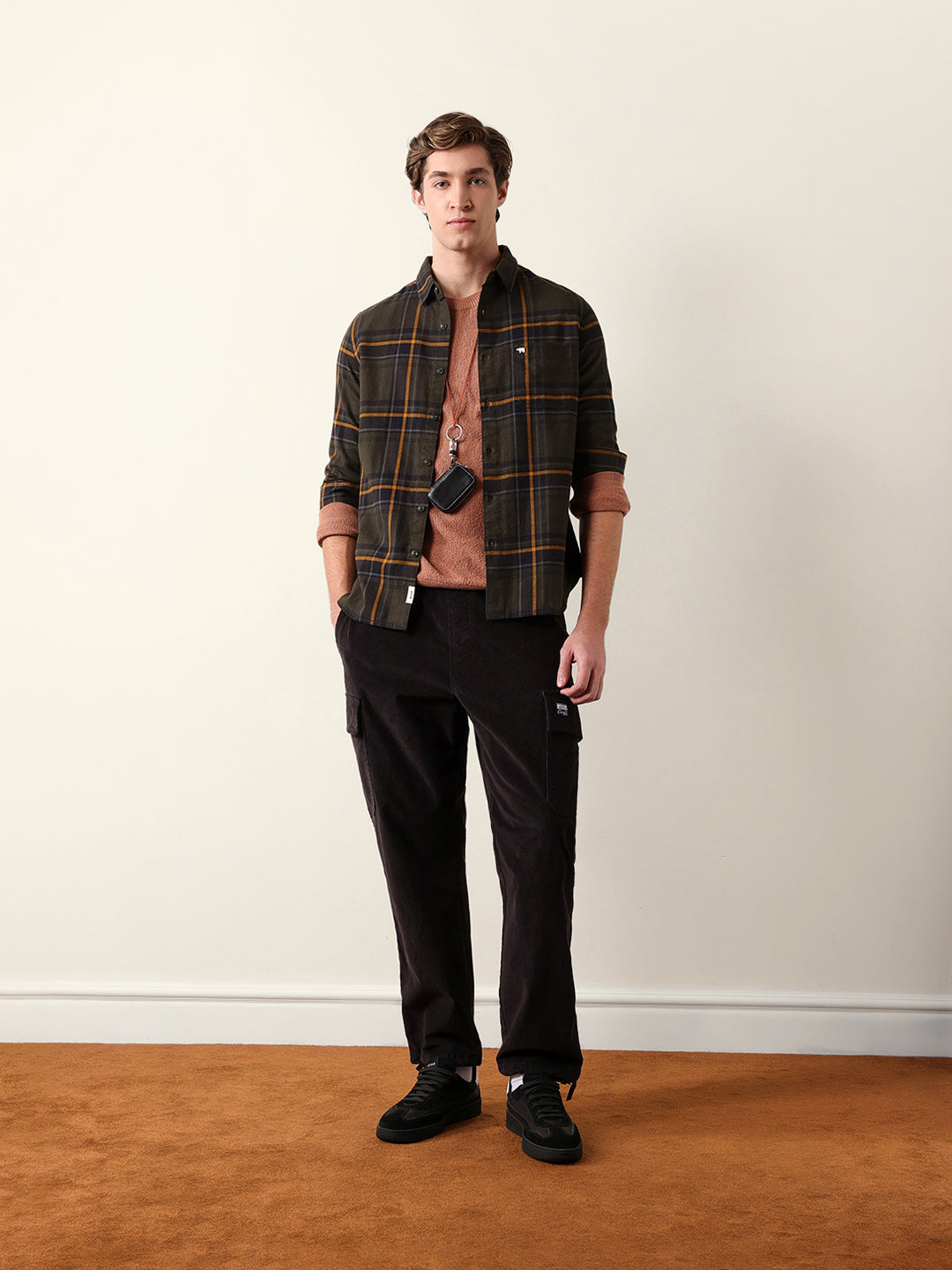 olive woven checked slim fit casual shirt olive woven checked slim fit casual shirt