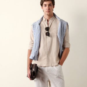 beige woven textured solid slim fit casual shirt