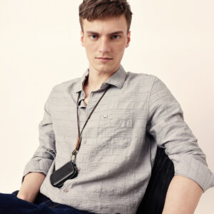 grey slim fit casual shirt with woven textured check design