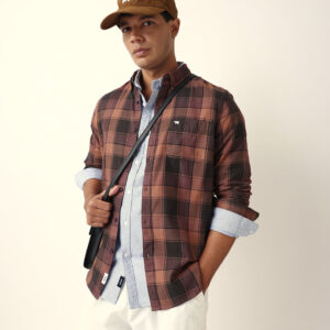 multicolor woven tartan checks slim fit casual shirt