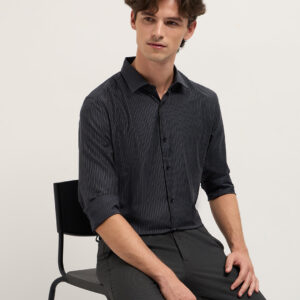 dark grey woven pin stripe design tailored fit formal shirt