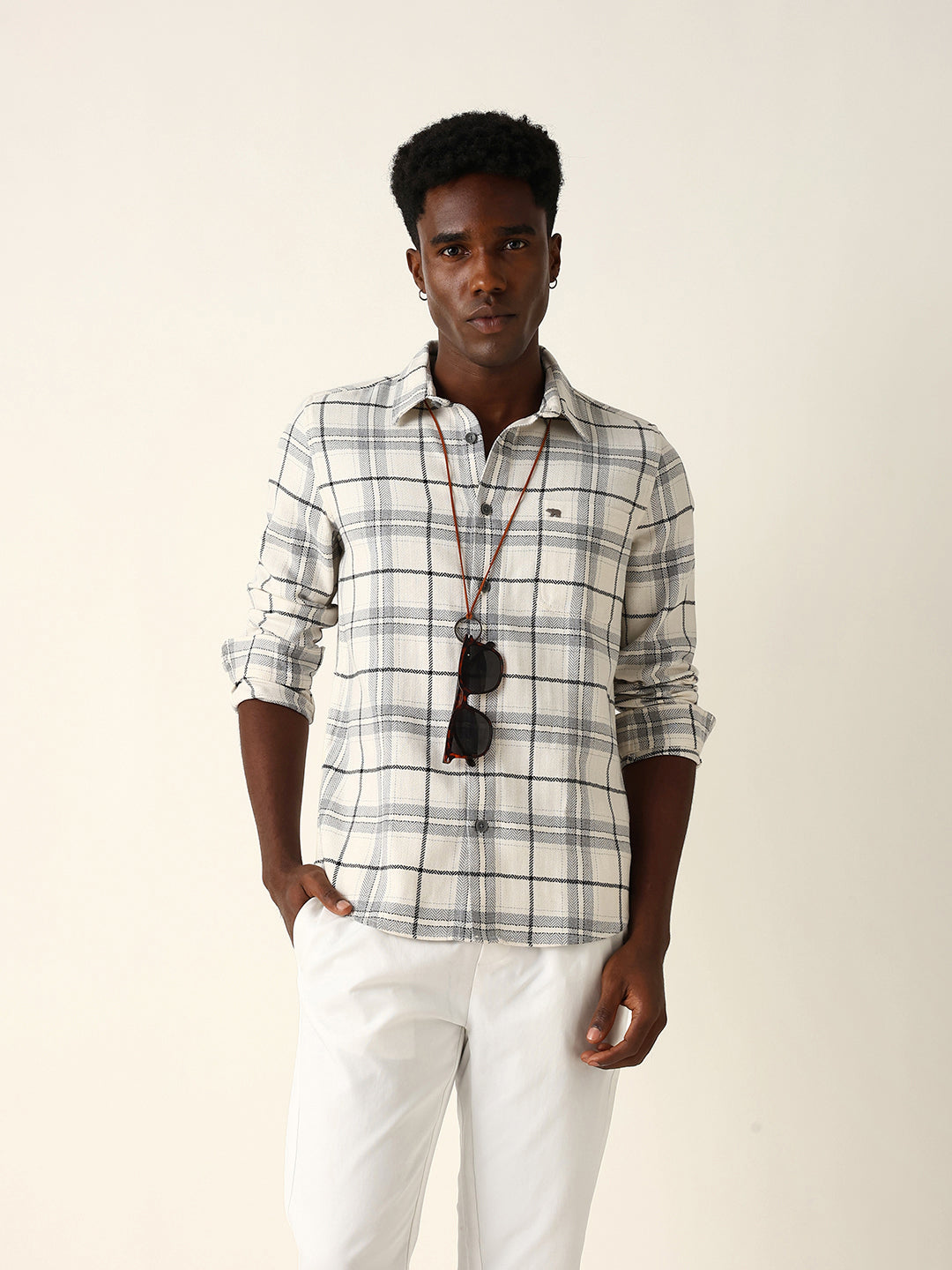 white & grey herringbone flannel checked regular fit casual shirt white & grey herringbone flannel checked regular fit casual shirt