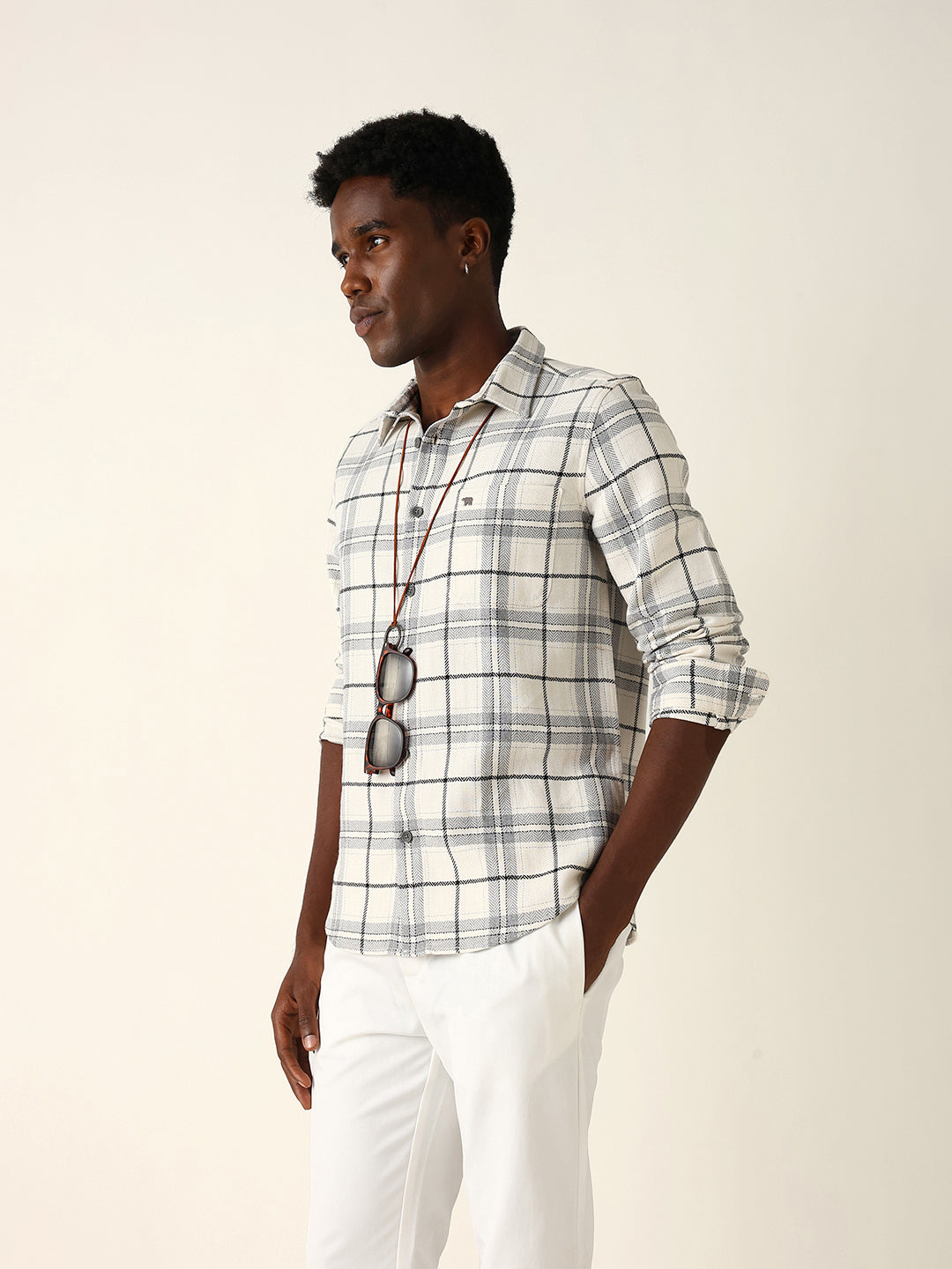 white & grey herringbone flannel checked regular fit casual shirt white & grey herringbone flannel checked regular fit casual shirt