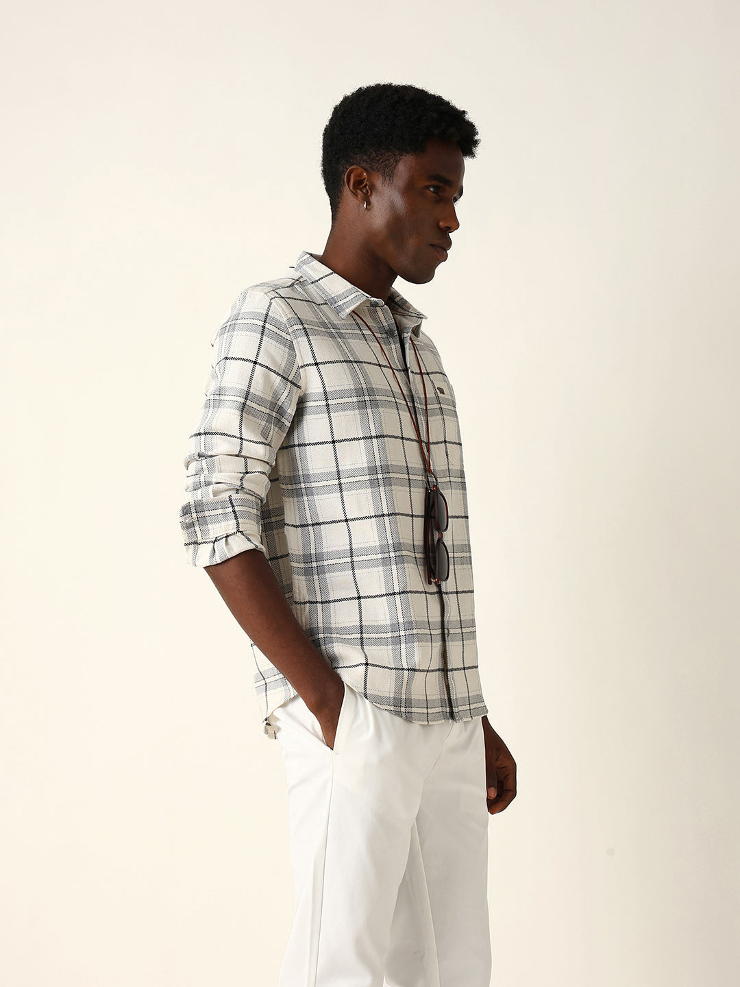 white & grey herringbone flannel checked regular fit casual shirt white & grey herringbone flannel checked regular fit casual shirt