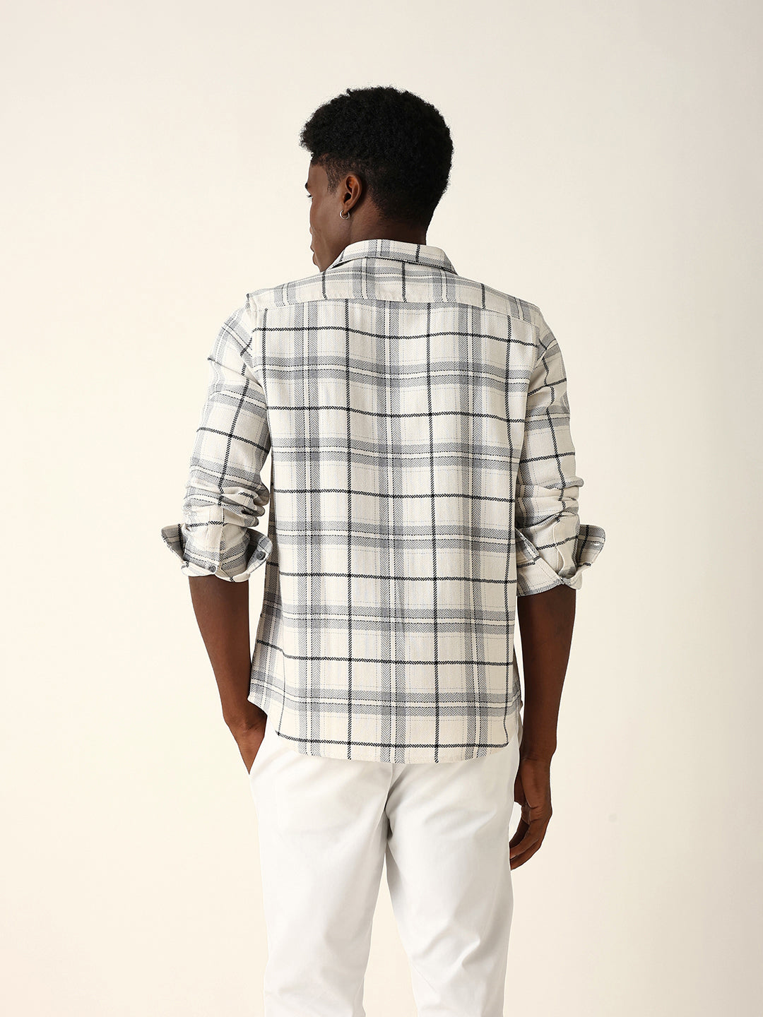 white & grey herringbone flannel checked regular fit casual shirt white & grey herringbone flannel checked regular fit casual shirt