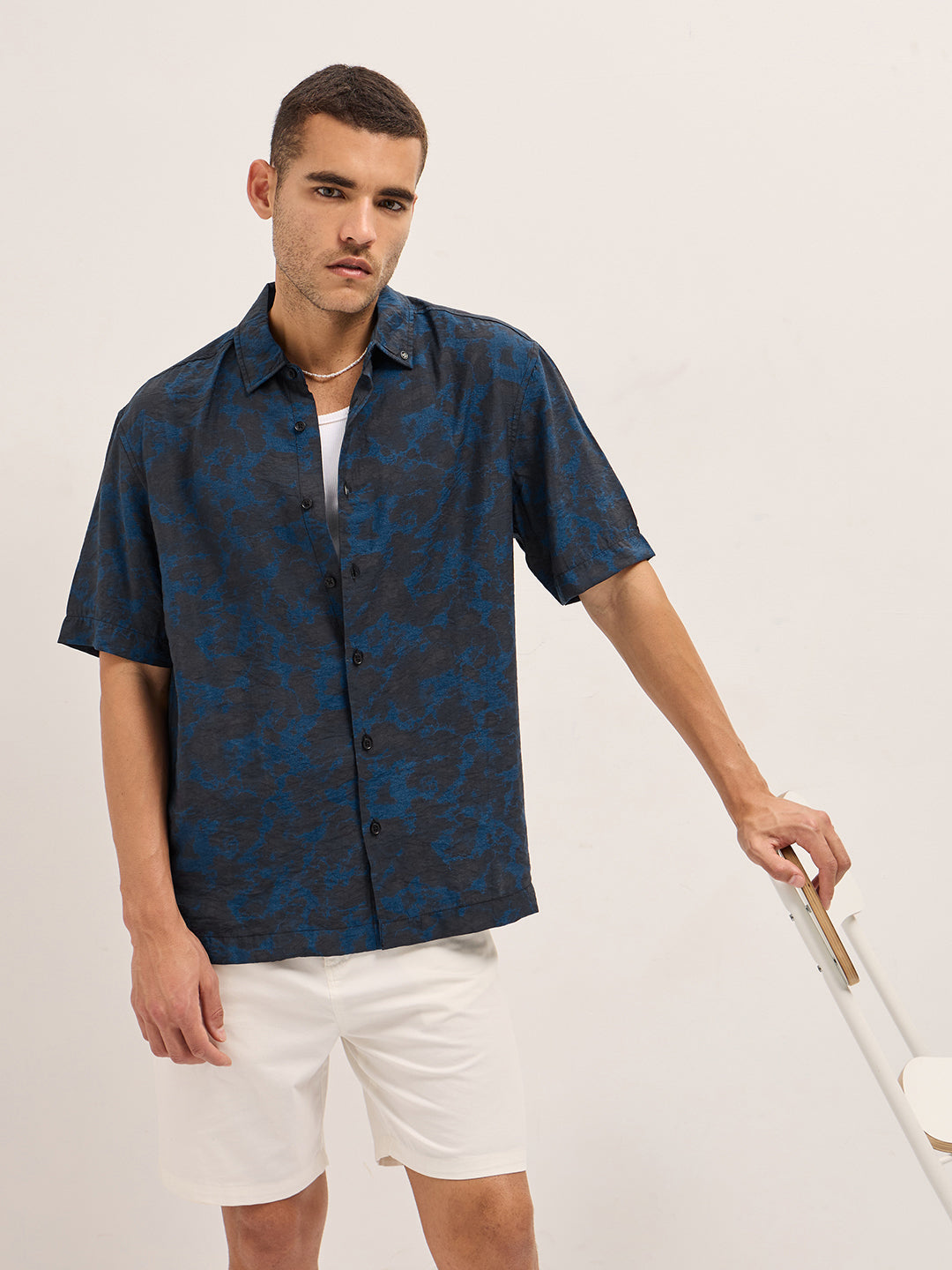 dark blue abstract digital print relax fit casual shirt dark blue abstract digital print relax fit casual shirt