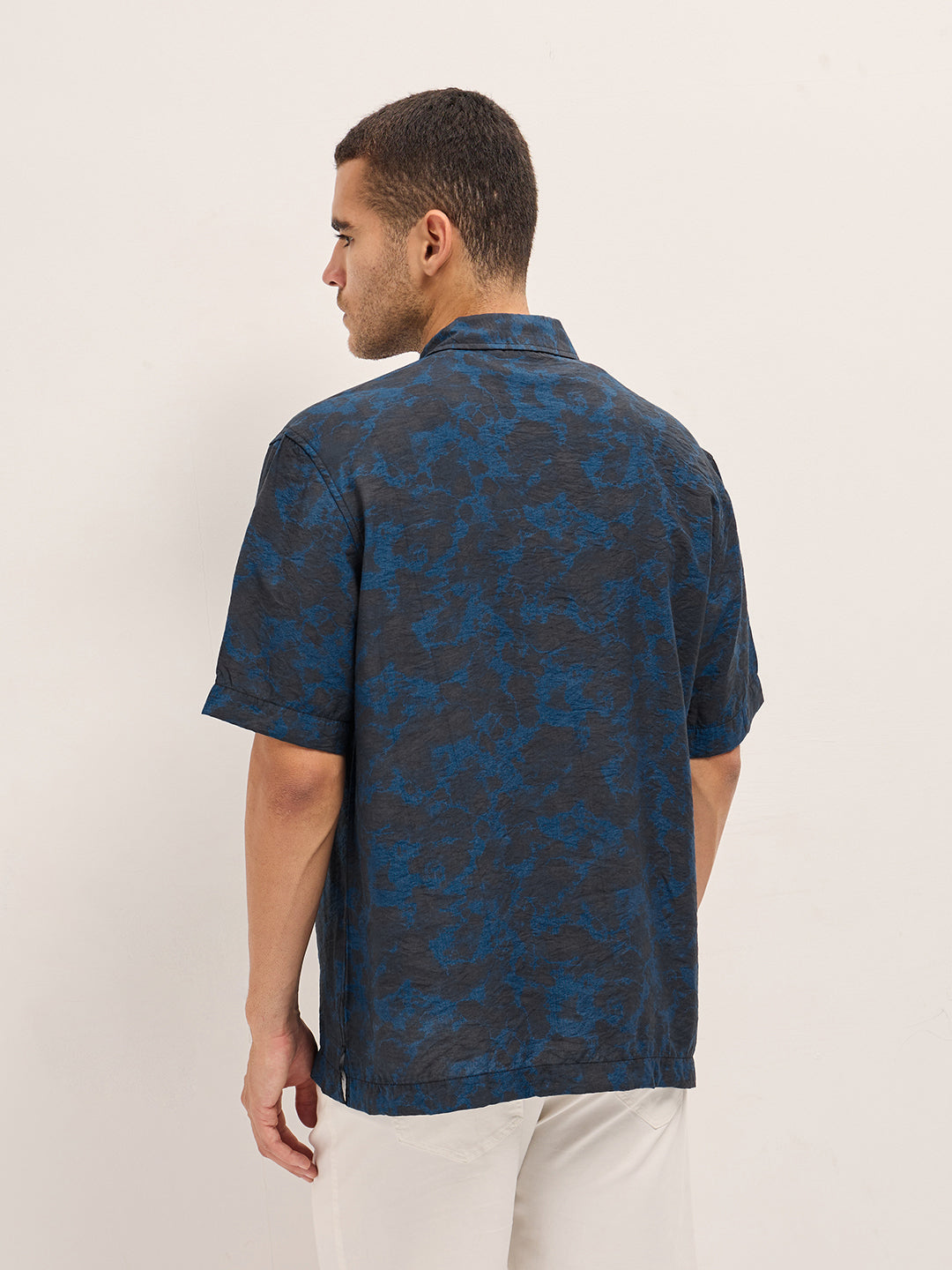 dark blue abstract digital print relax fit casual shirt dark blue abstract digital print relax fit casual shirt