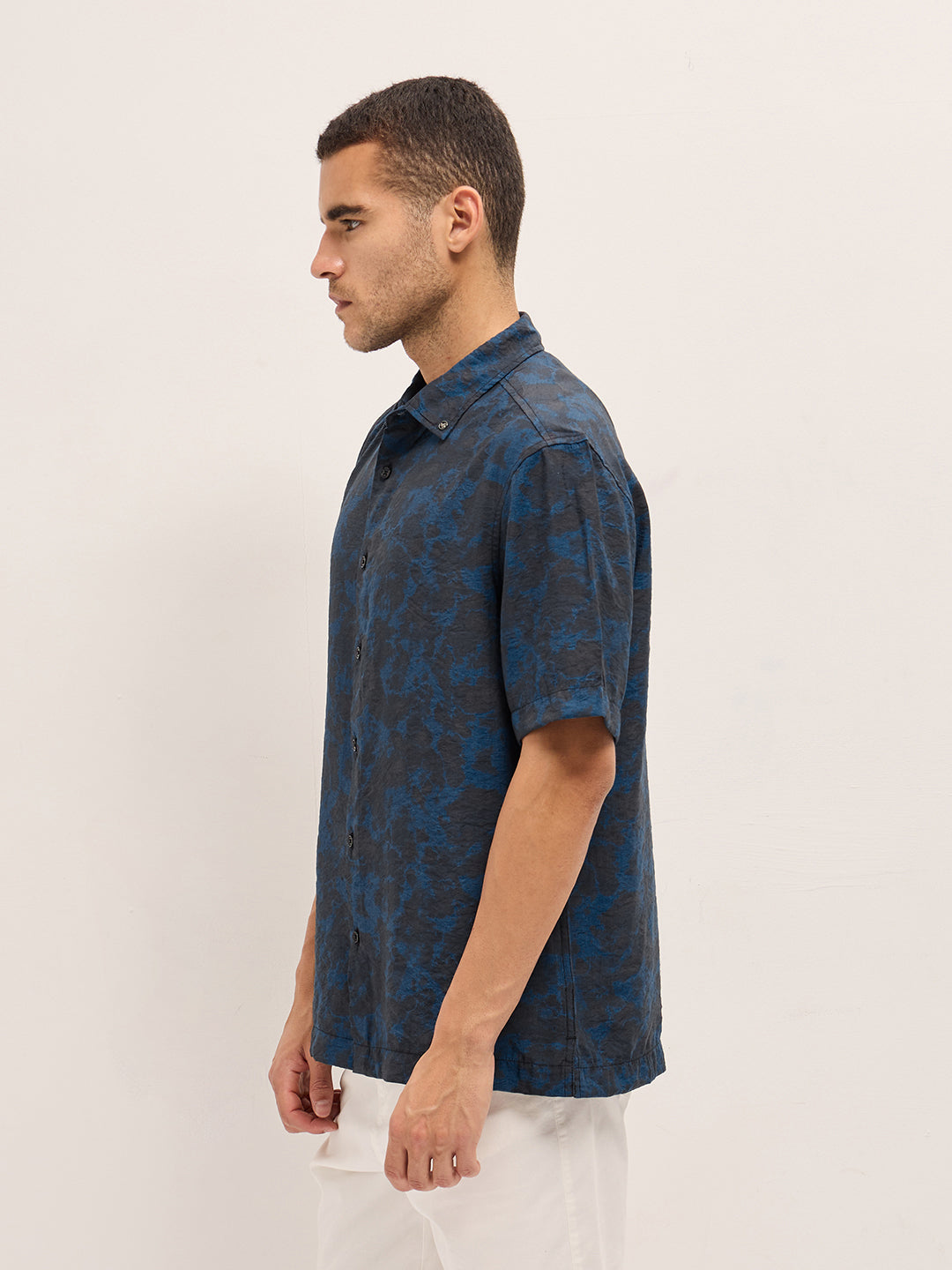 dark blue abstract digital print relax fit casual shirt dark blue abstract digital print relax fit casual shirt