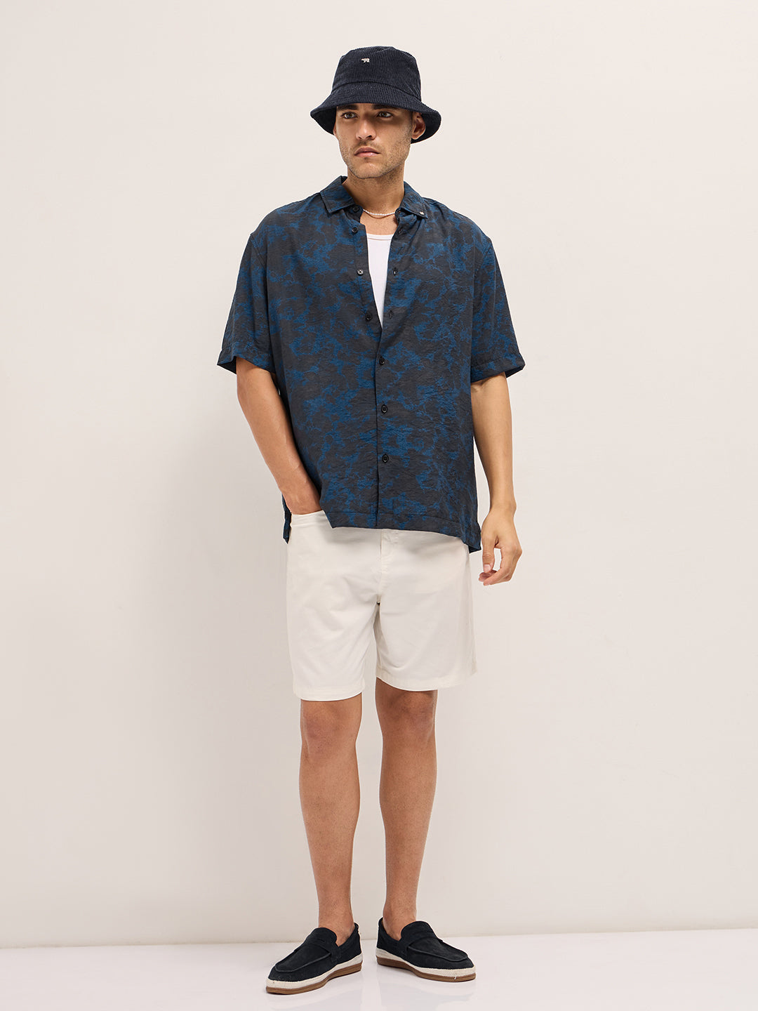 dark blue abstract digital print relax fit casual shirt dark blue abstract digital print relax fit casual shirt