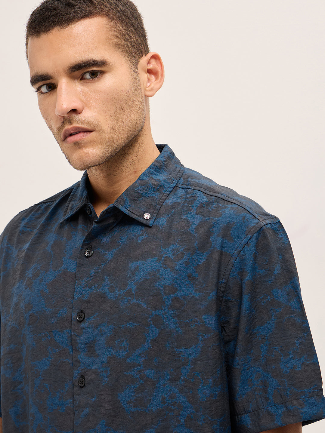 dark blue abstract digital print relax fit casual shirt dark blue abstract digital print relax fit casual shirt