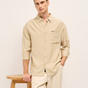 cream viscose herringbone design relax fit casual shirt