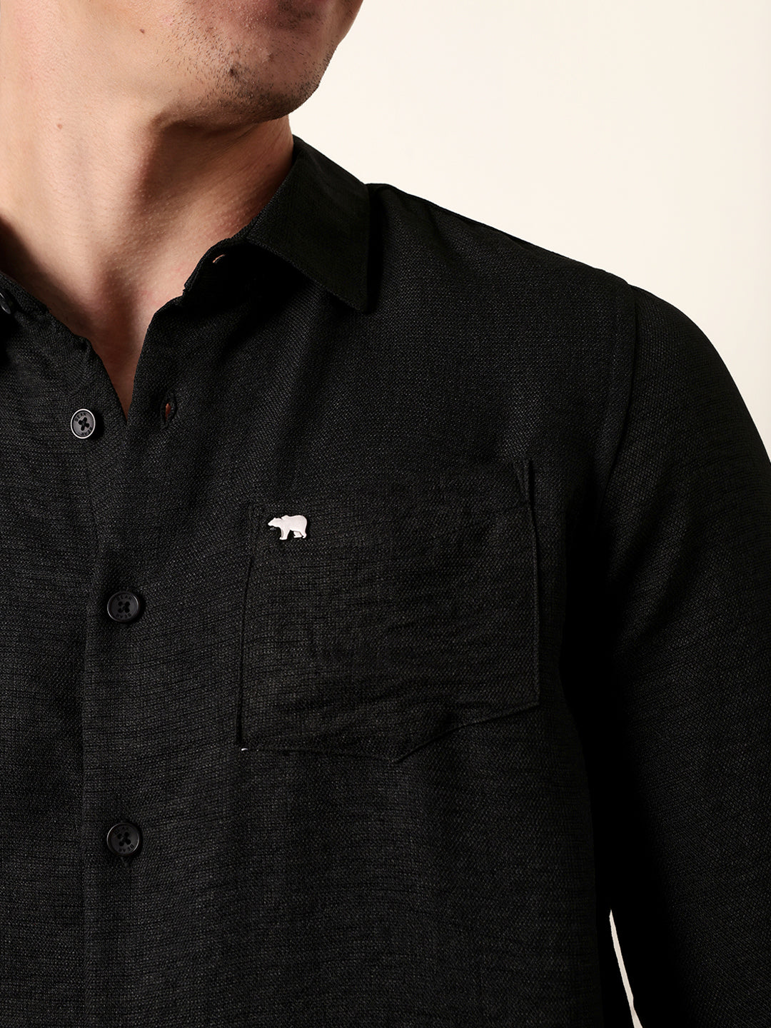 black woven solid slim fit casual shirt black woven solid slim fit casual shirt