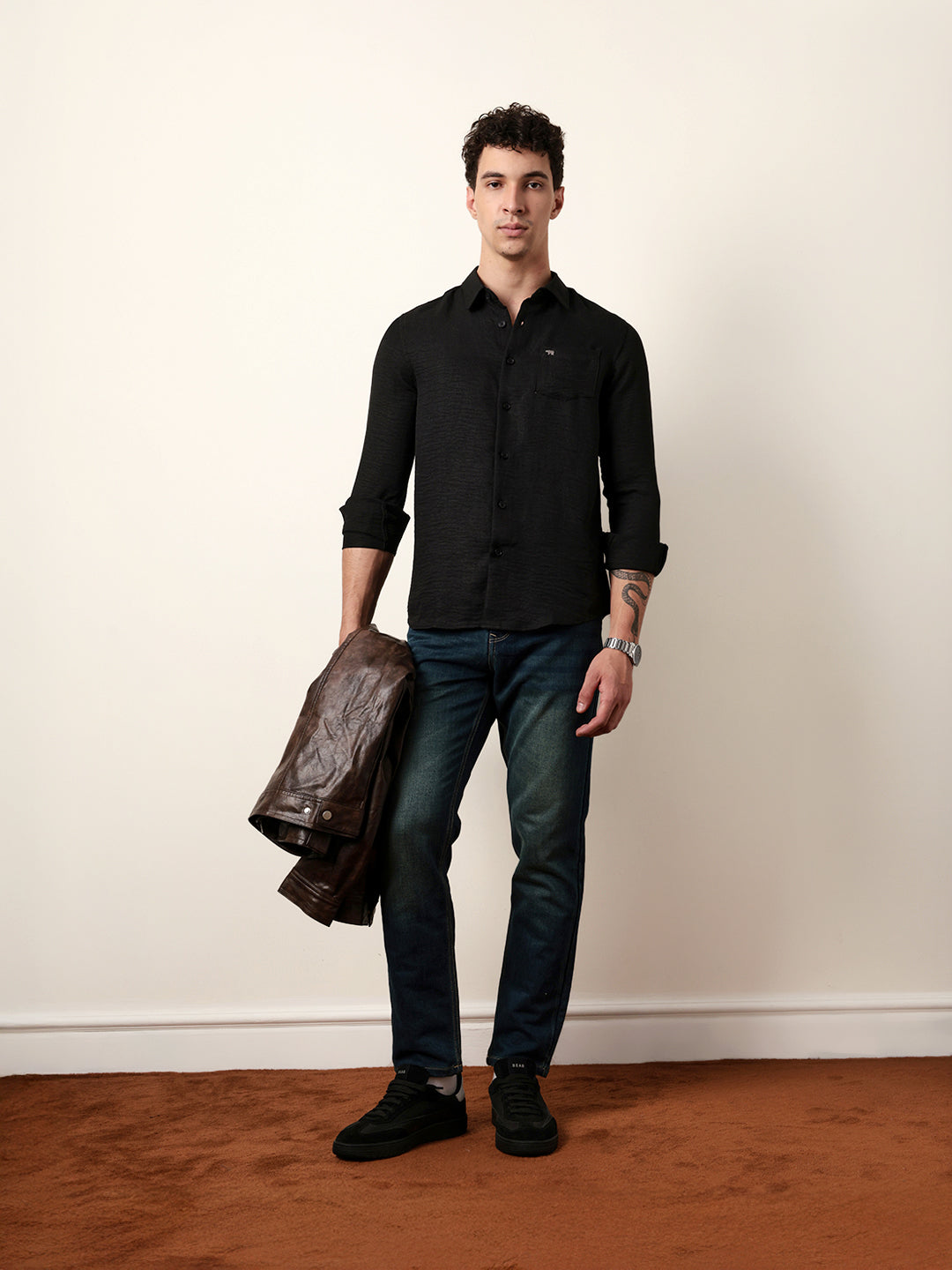 black woven solid slim fit casual shirt black woven solid slim fit casual shirt