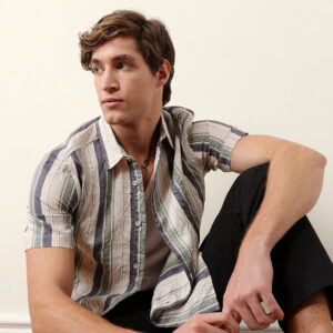 multicolor crinkle vertical stripe regular fit casual shirt