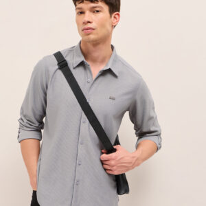 grey woven textured regular fit casual shirt