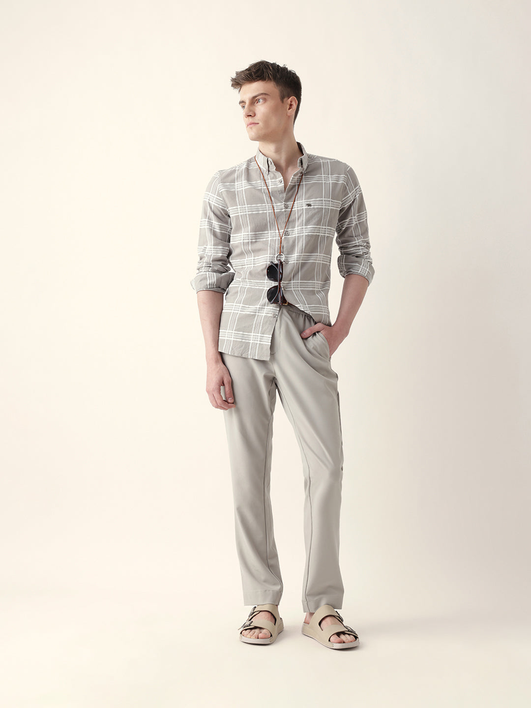 grey with white woven checked slim fit casual shirt grey with white woven checked slim fit casual shirt