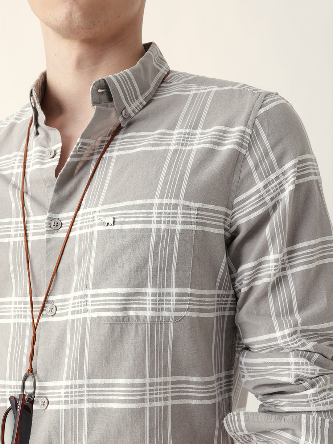 grey with white woven checked slim fit casual shirt grey with white woven checked slim fit casual shirt