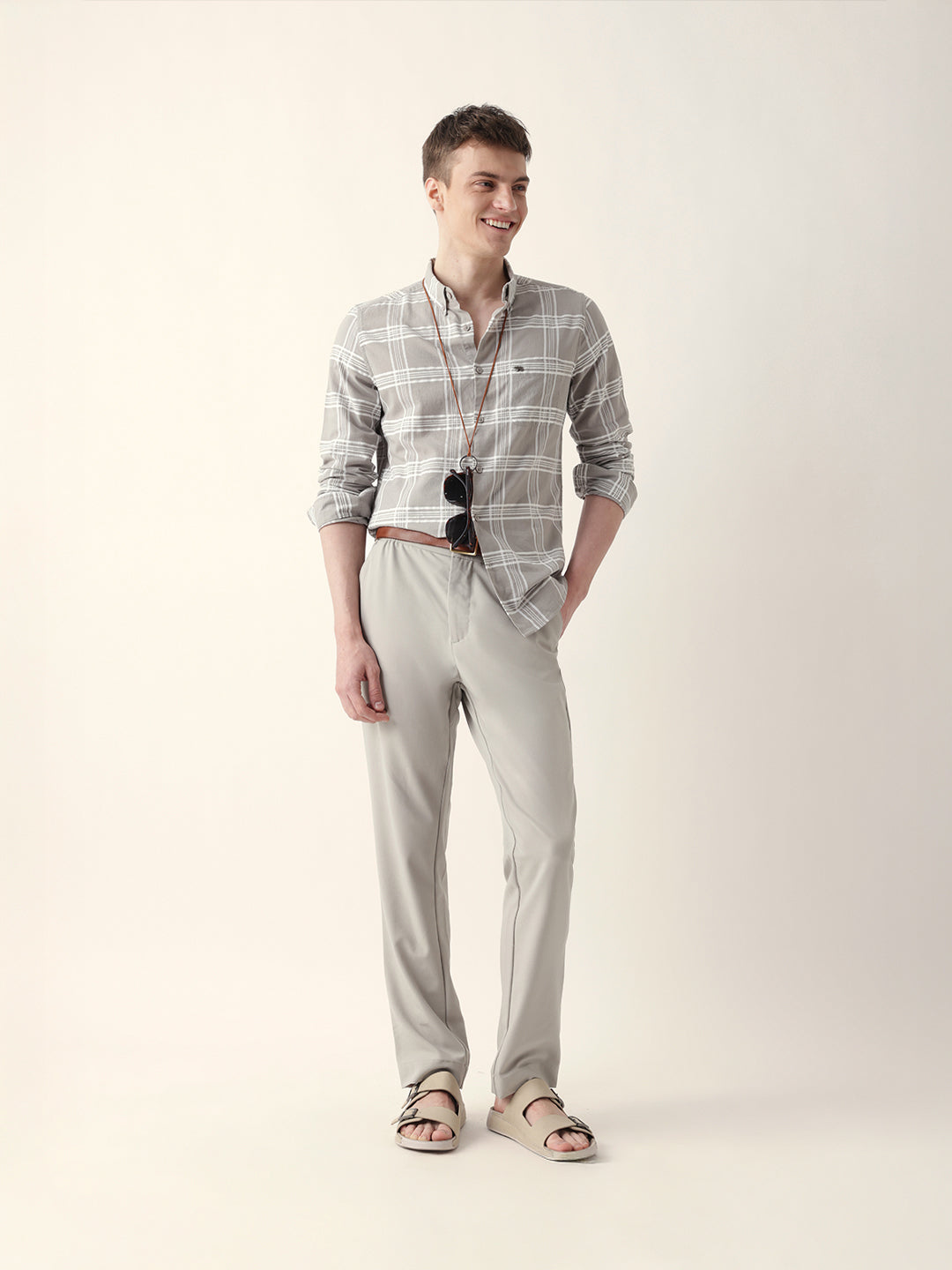 grey with white woven checked slim fit casual shirt grey with white woven checked slim fit casual shirt