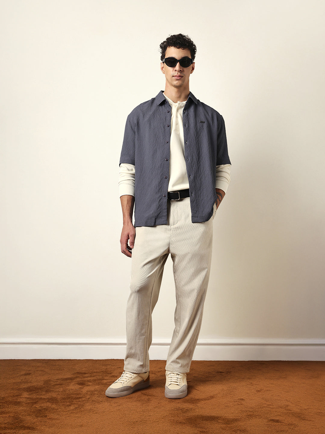grey all over textured leaf motif oversized shirt with half sleeves grey all over textured leaf motif oversized shirt with half sleeves