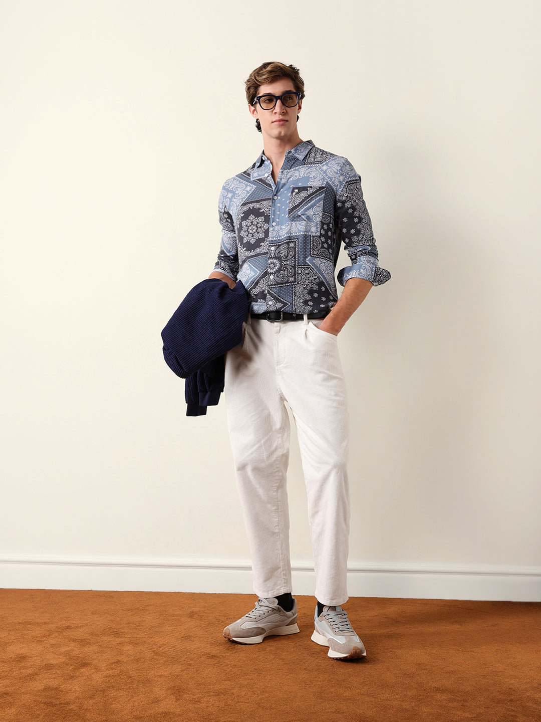 blue paisley patchwork printed slim fit casual shirt blue paisley patchwork printed slim fit casual shirt
