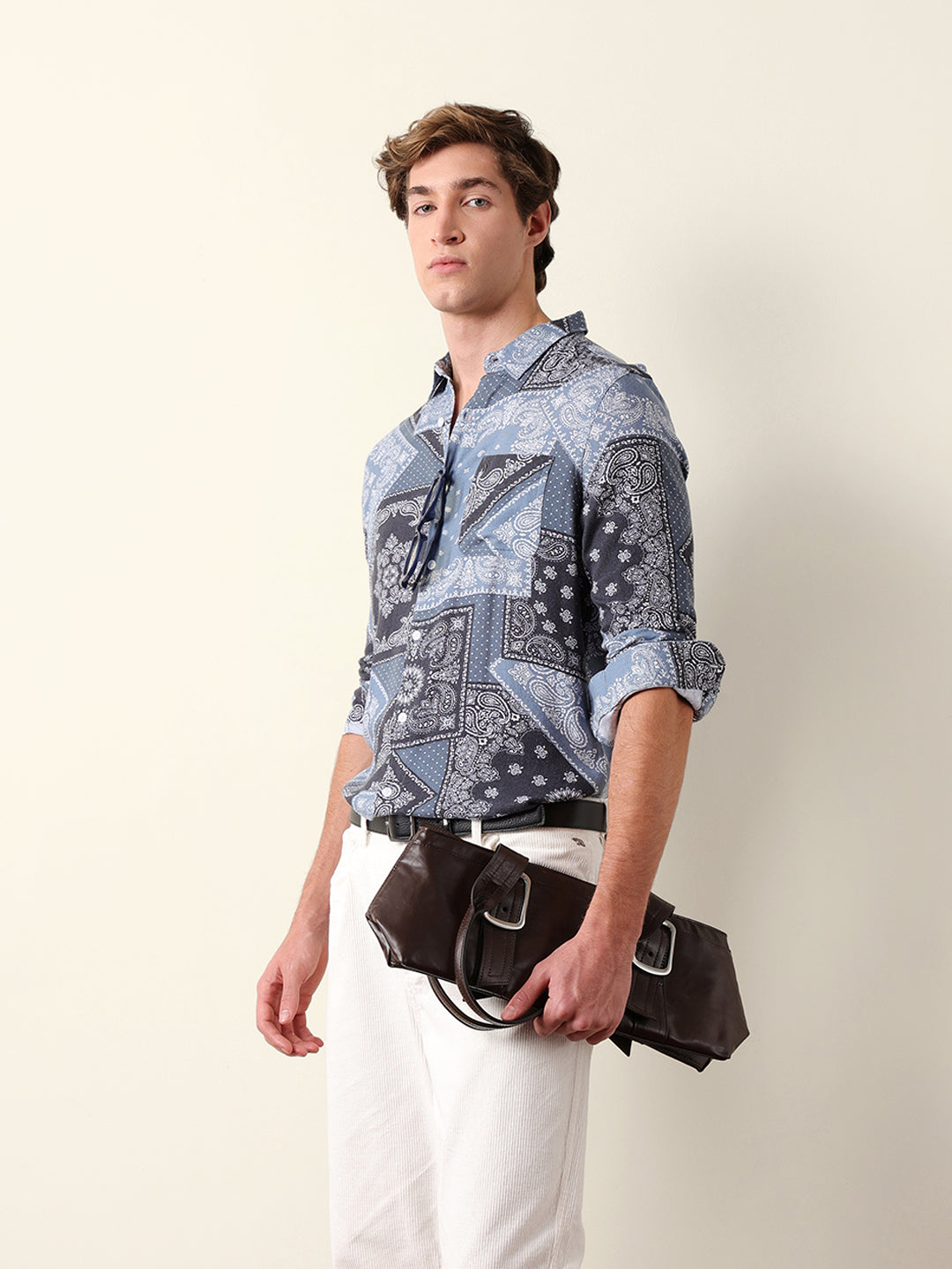blue paisley patchwork printed slim fit casual shirt blue paisley patchwork printed slim fit casual shirt