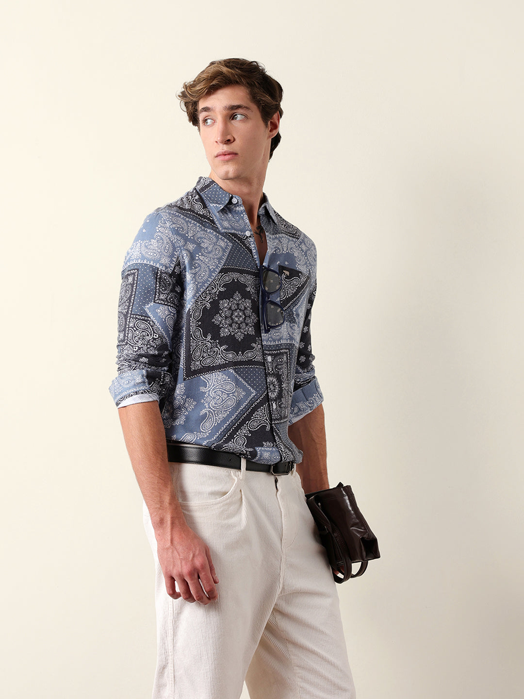 blue paisley patchwork printed slim fit casual shirt blue paisley patchwork printed slim fit casual shirt