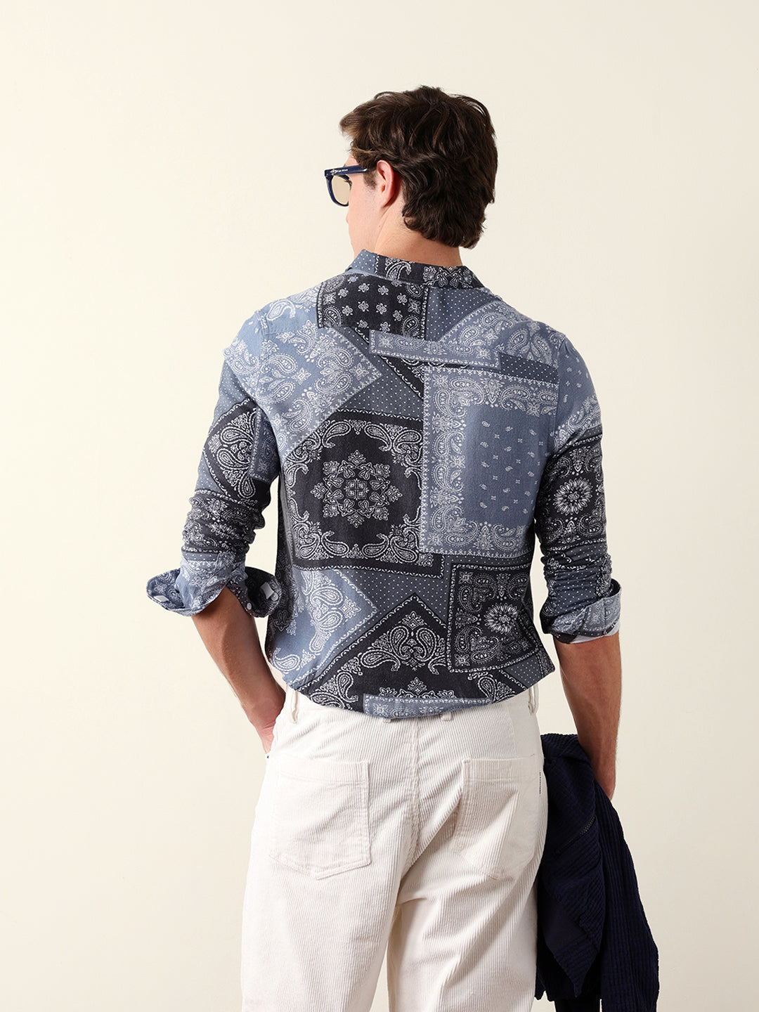 blue paisley patchwork printed slim fit casual shirt blue paisley patchwork printed slim fit casual shirt