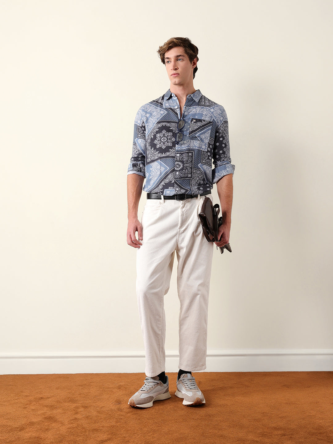 blue paisley patchwork printed slim fit casual shirt blue paisley patchwork printed slim fit casual shirt