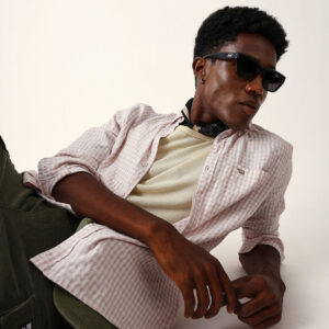 light pink woven micro checked slim fit casual shirt