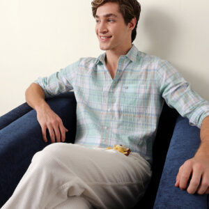 multicolor slim fit checkered casual shirt with crinkle texture