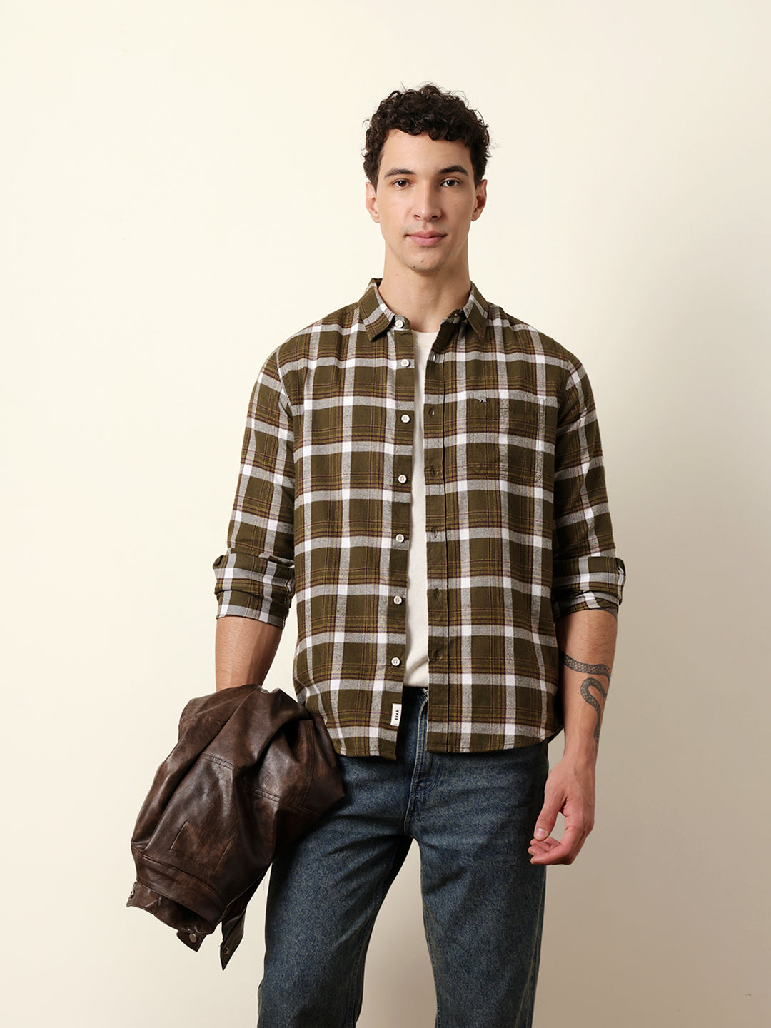 olive regular fit woven check flannel casual shirt olive regular fit woven check flannel casual shirt