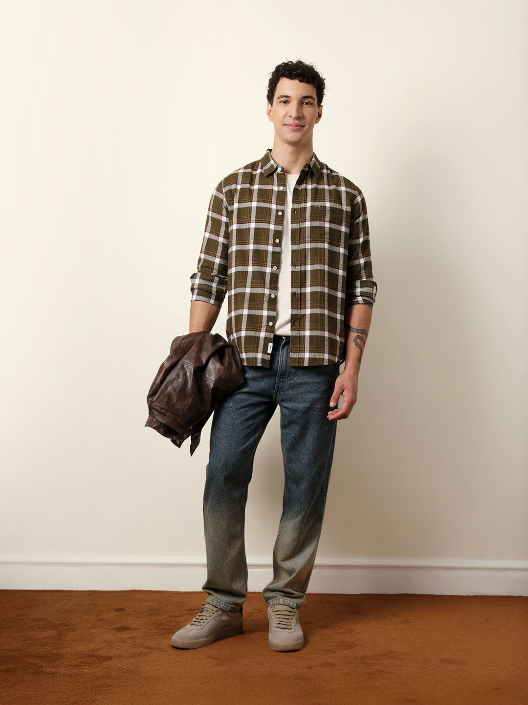 olive regular fit woven check flannel casual shirt olive regular fit woven check flannel casual shirt