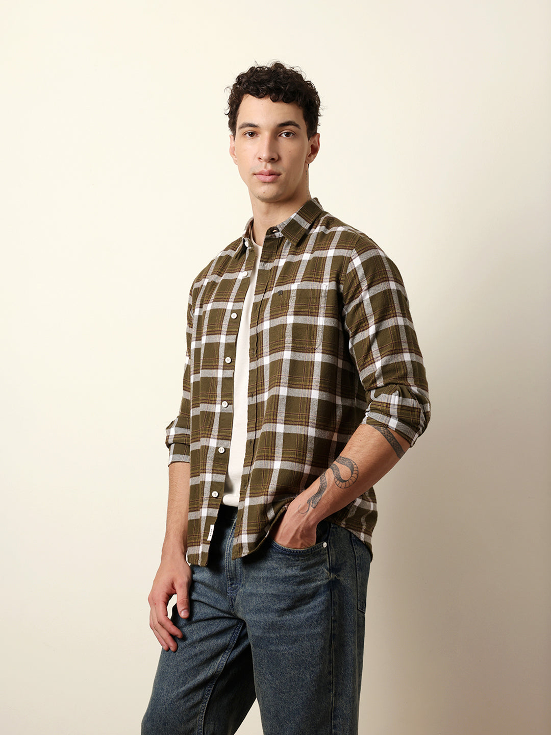 olive regular fit woven check flannel casual shirt olive regular fit woven check flannel casual shirt