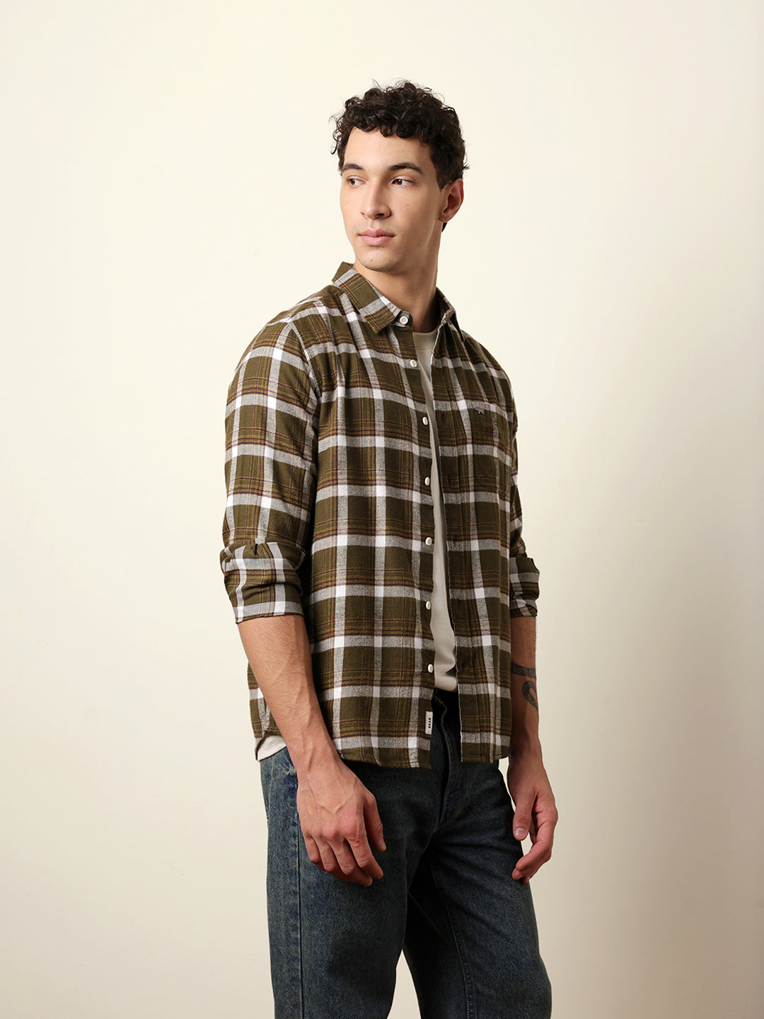 olive regular fit woven check flannel casual shirt olive regular fit woven check flannel casual shirt