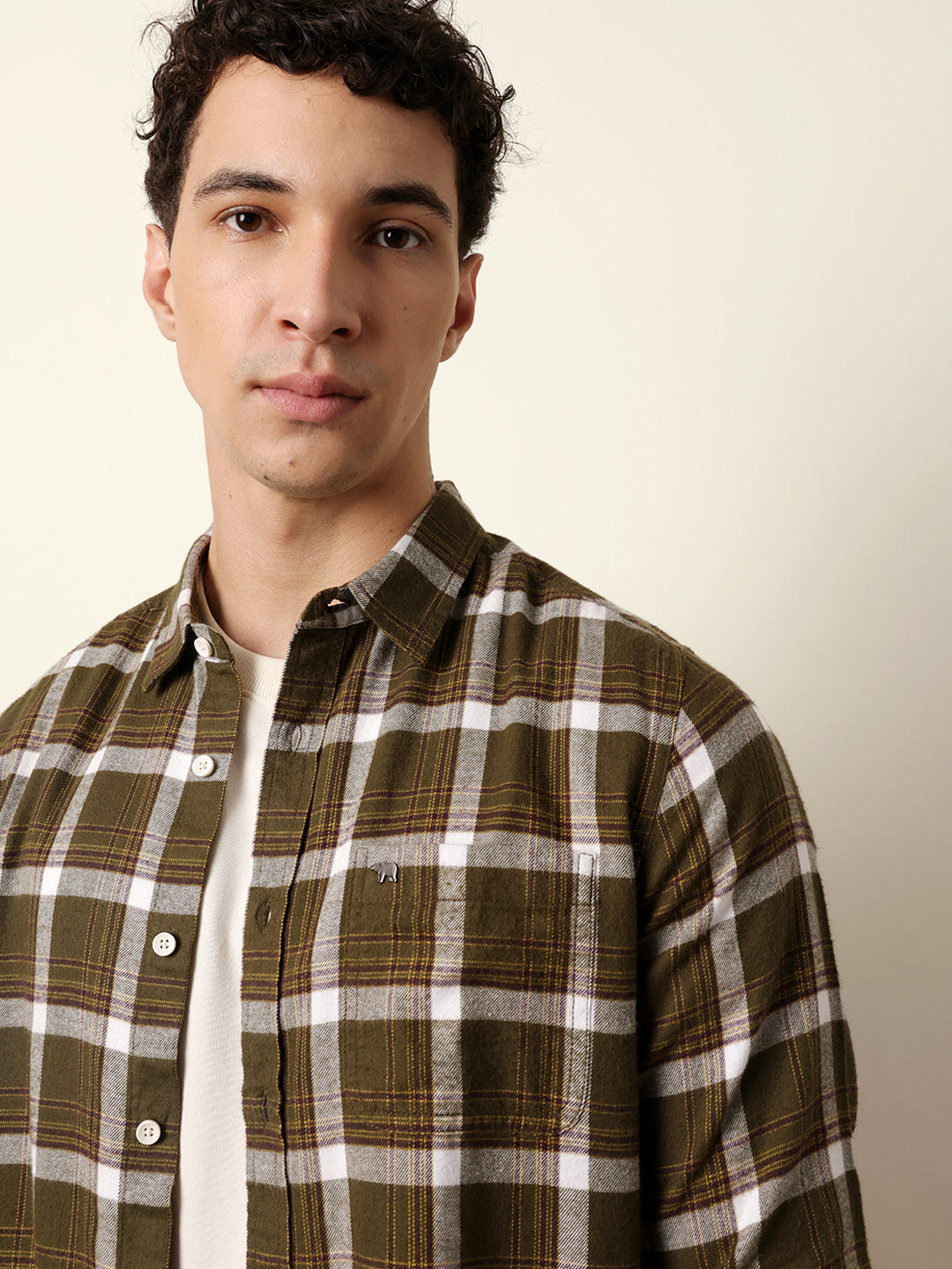 olive regular fit woven check flannel casual shirt olive regular fit woven check flannel casual shirt