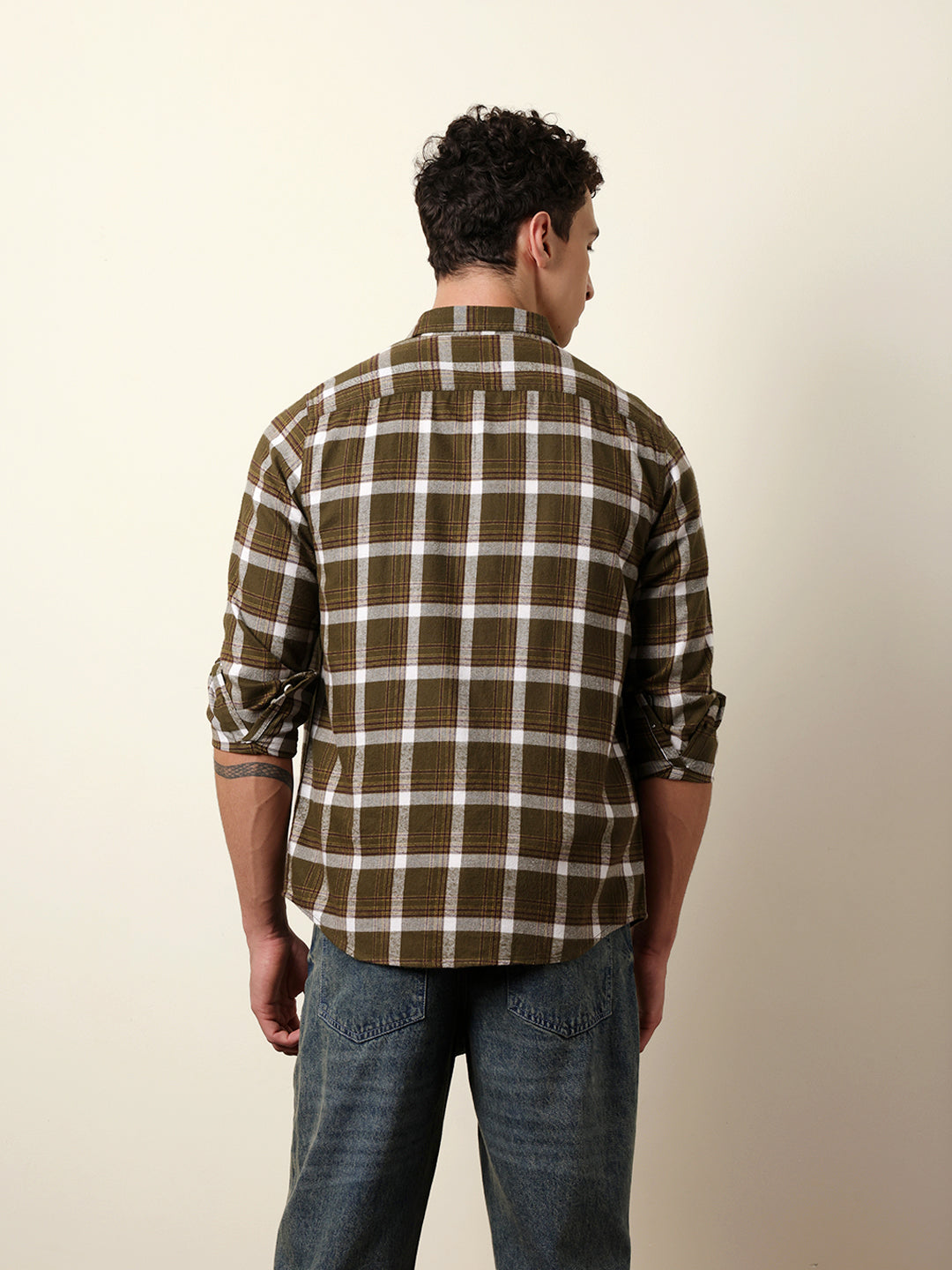 olive regular fit woven check flannel casual shirt olive regular fit woven check flannel casual shirt